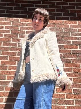 Y2K floral embroidered afghan jacket